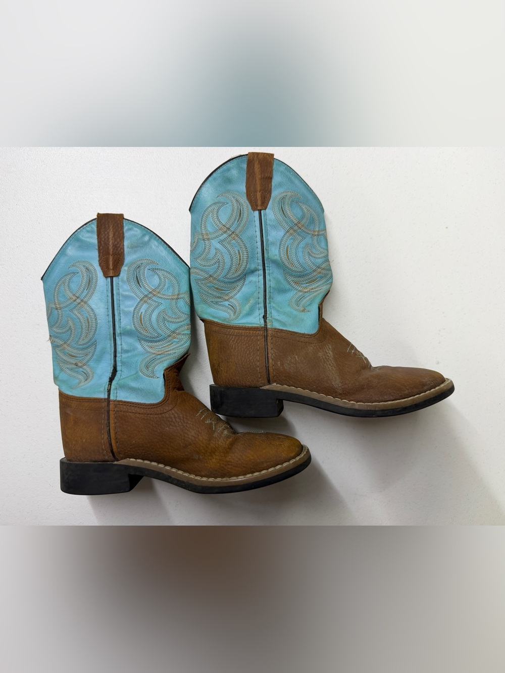 Old West Kids Brown Turquoise Leather Cowboy Boots Little Kid 13.5 D